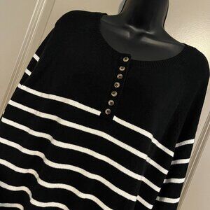 Women's Black & White Striped Sweater Shirt XXL